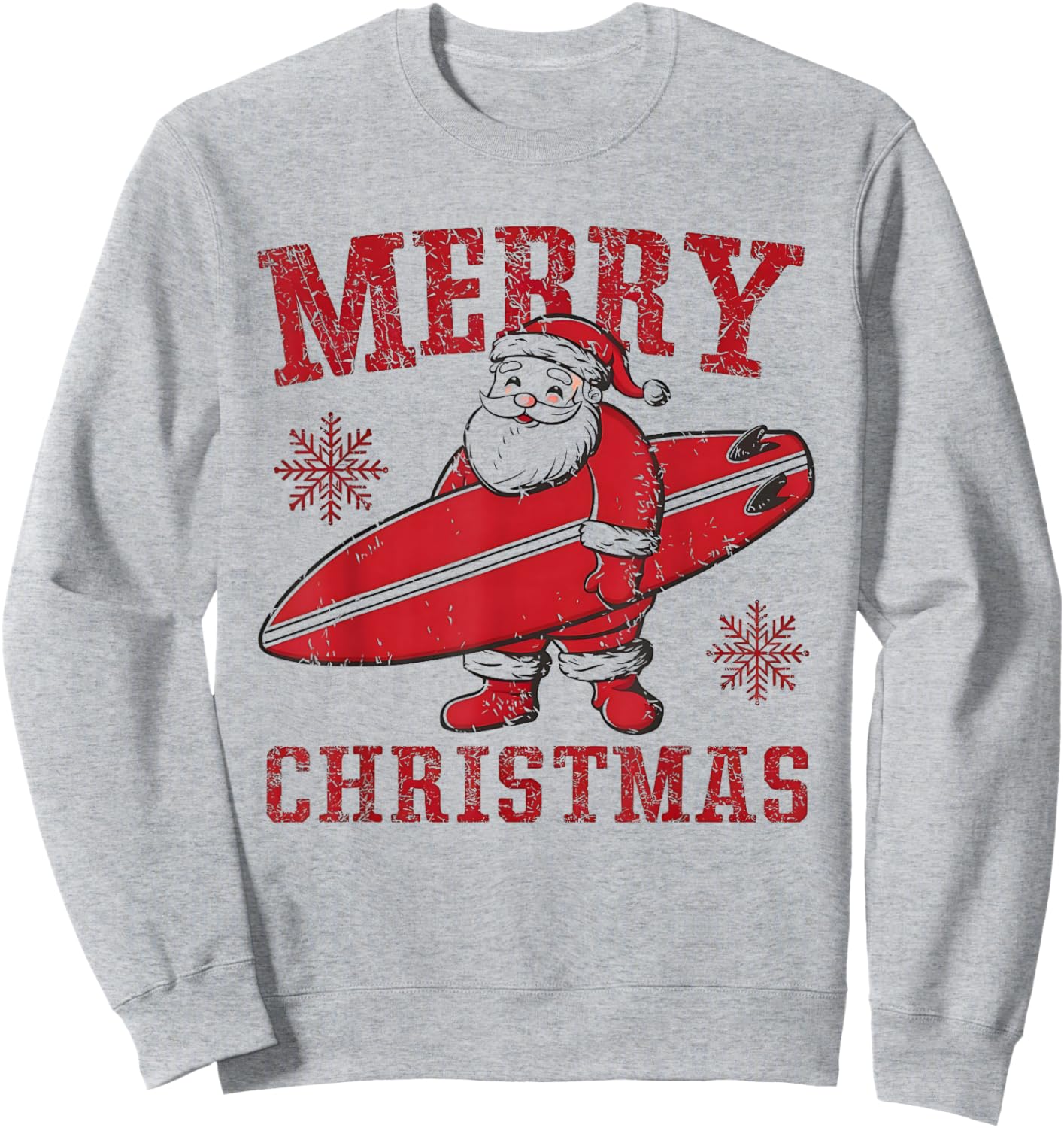 Merry Christmas Santa Claus Surfing Summer SurfBoard Beach Sweatshirt - Sweatshirt | Ash