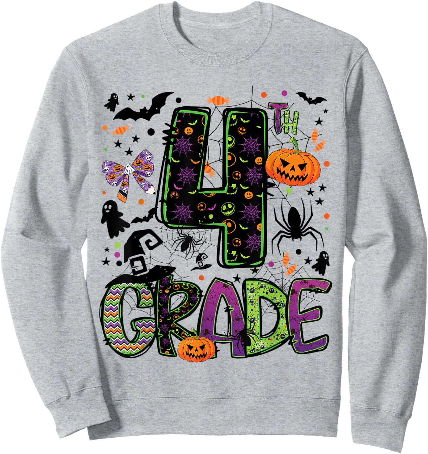 Halloween Spooky 4th Grade Halloween Team Student Teacher Sweatshirt - Sweatshirt | Ash