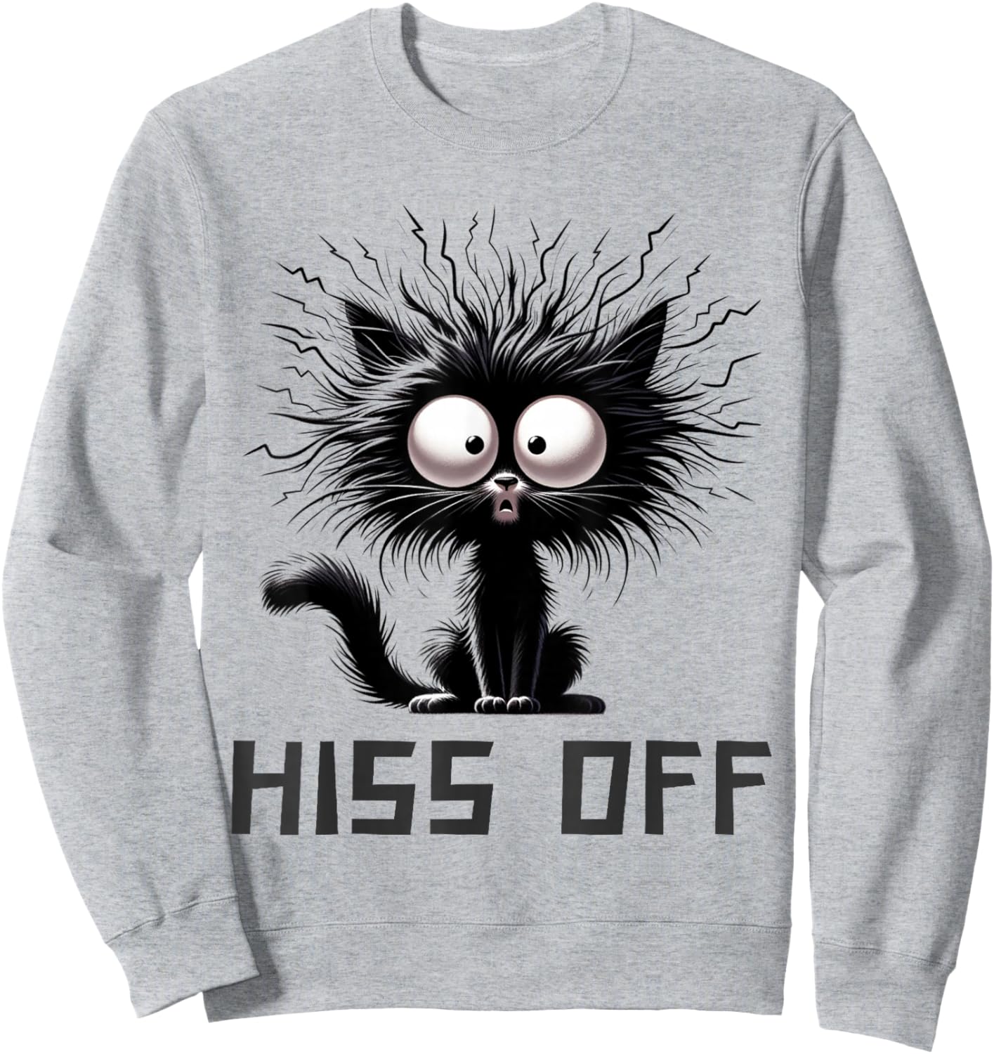 Hiss Off Funny Black Cat Hiss Off Meow Cat Gifts Black Cat Hiss Off Meow Cat Funny Cat Lover Women -Adults Cotton 65% Polyester 35% White Cartoon Sweatshirt - Sweatshirt | Ash