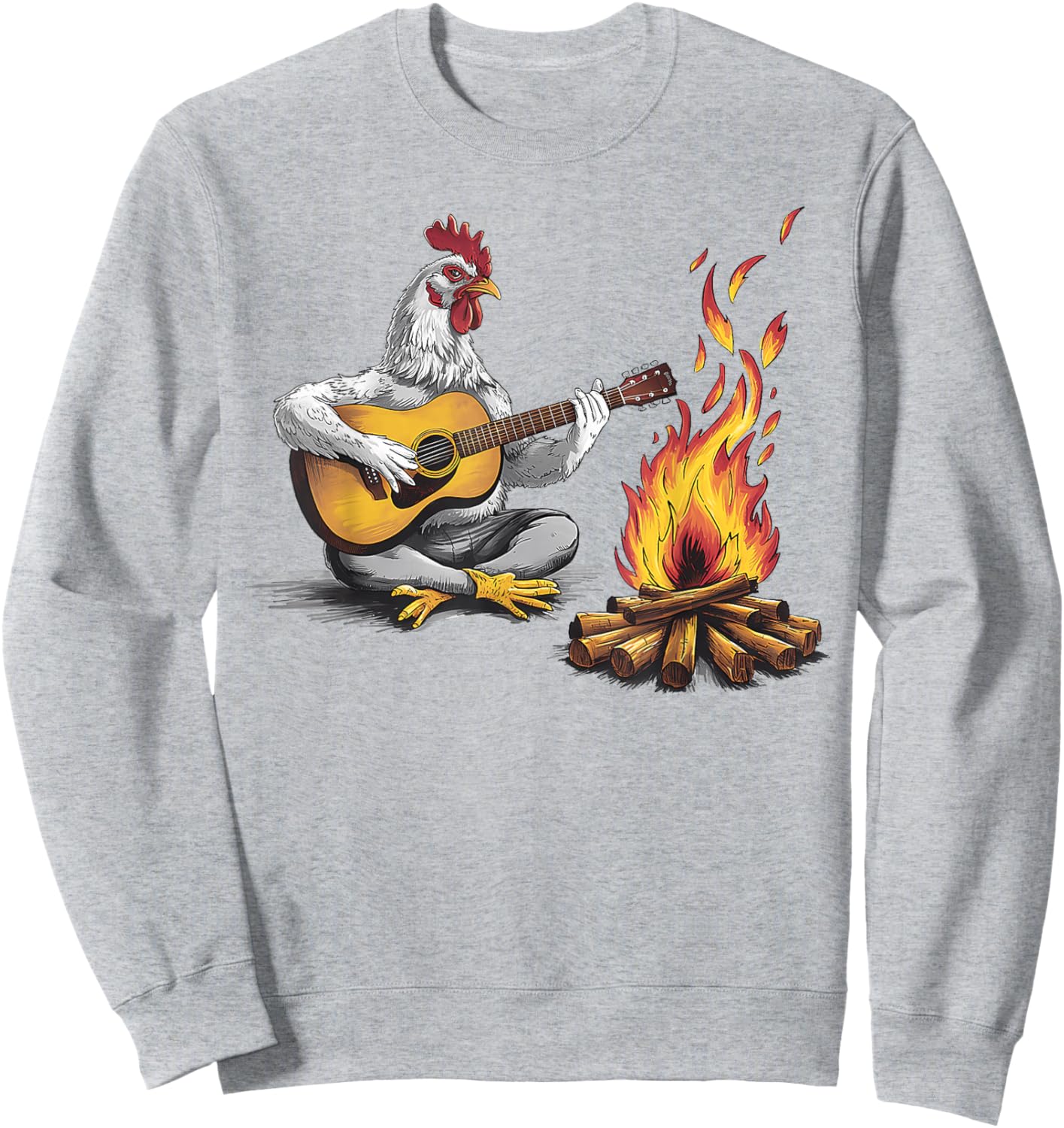 Funny graphic design Chicken Playing Guitar with Campfire Sweatshirt - Sweatshirt | Ash