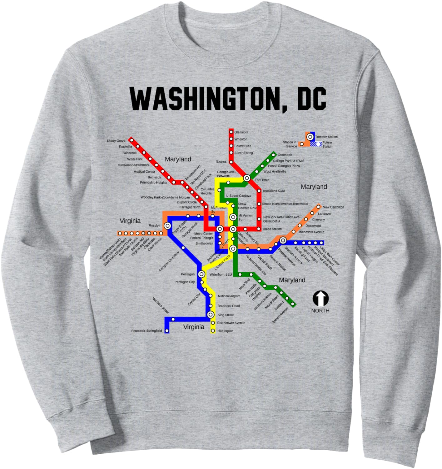 Metro Map Washington D.C.Vacation Cherry Blossom Capitol Sweatshirt - Sweatshirt | Ash