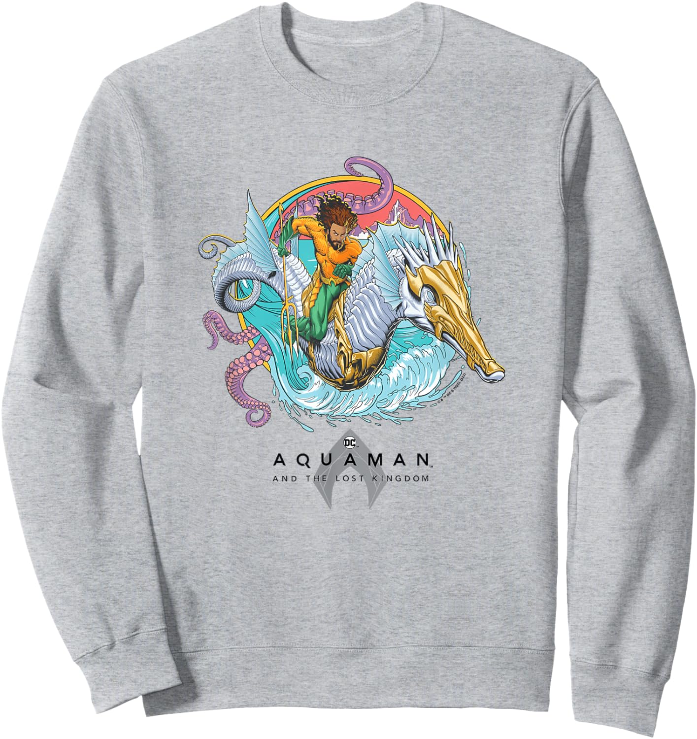 Aquaman And The Lost Kingdom Seahorse Ride Superhero Circle Sweatshirt - Sweatshirt | Ash