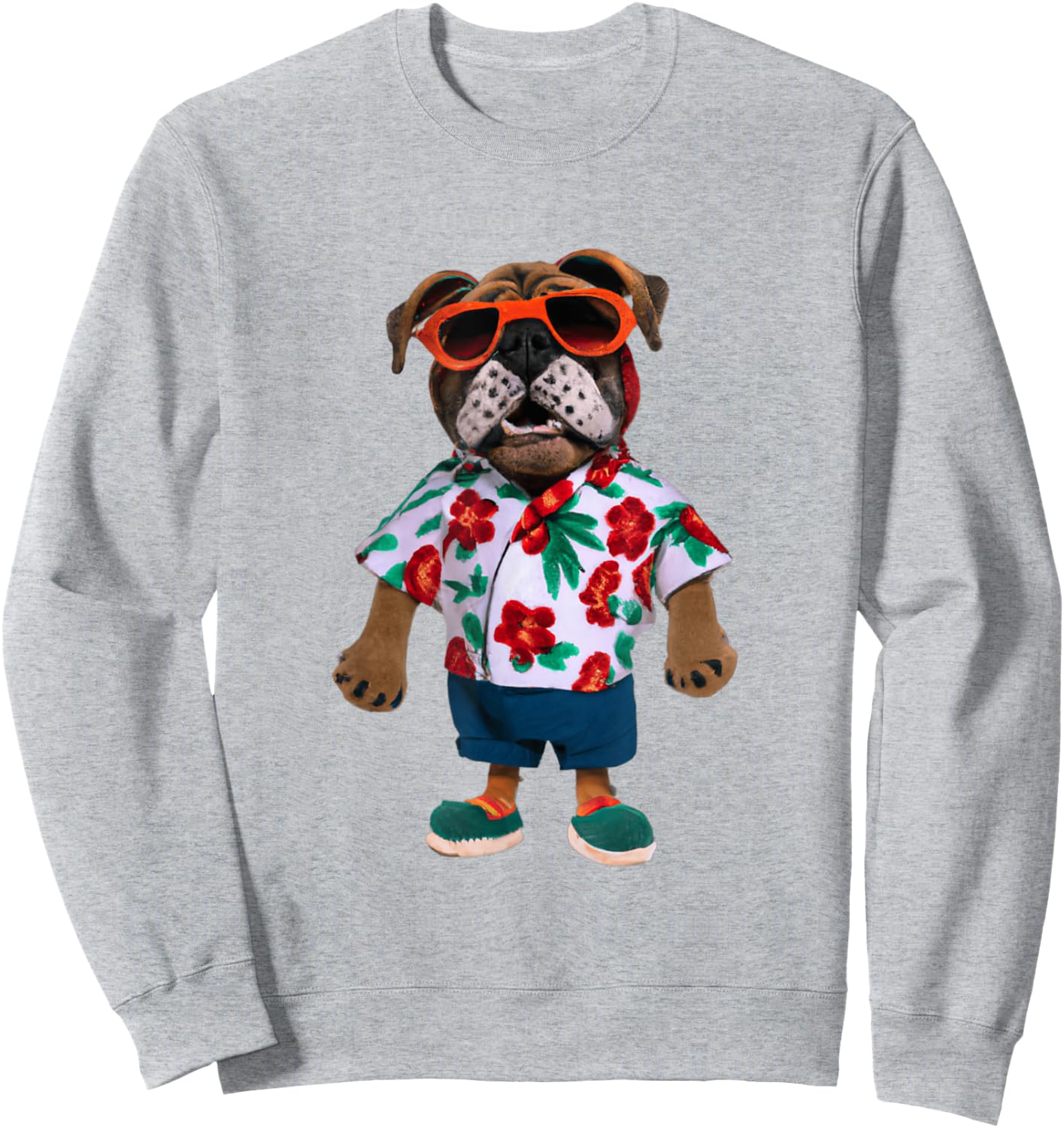 Bulldog Wearing A Hawaiian Shirt Sweatshirt - Sweatshirt | Ash
