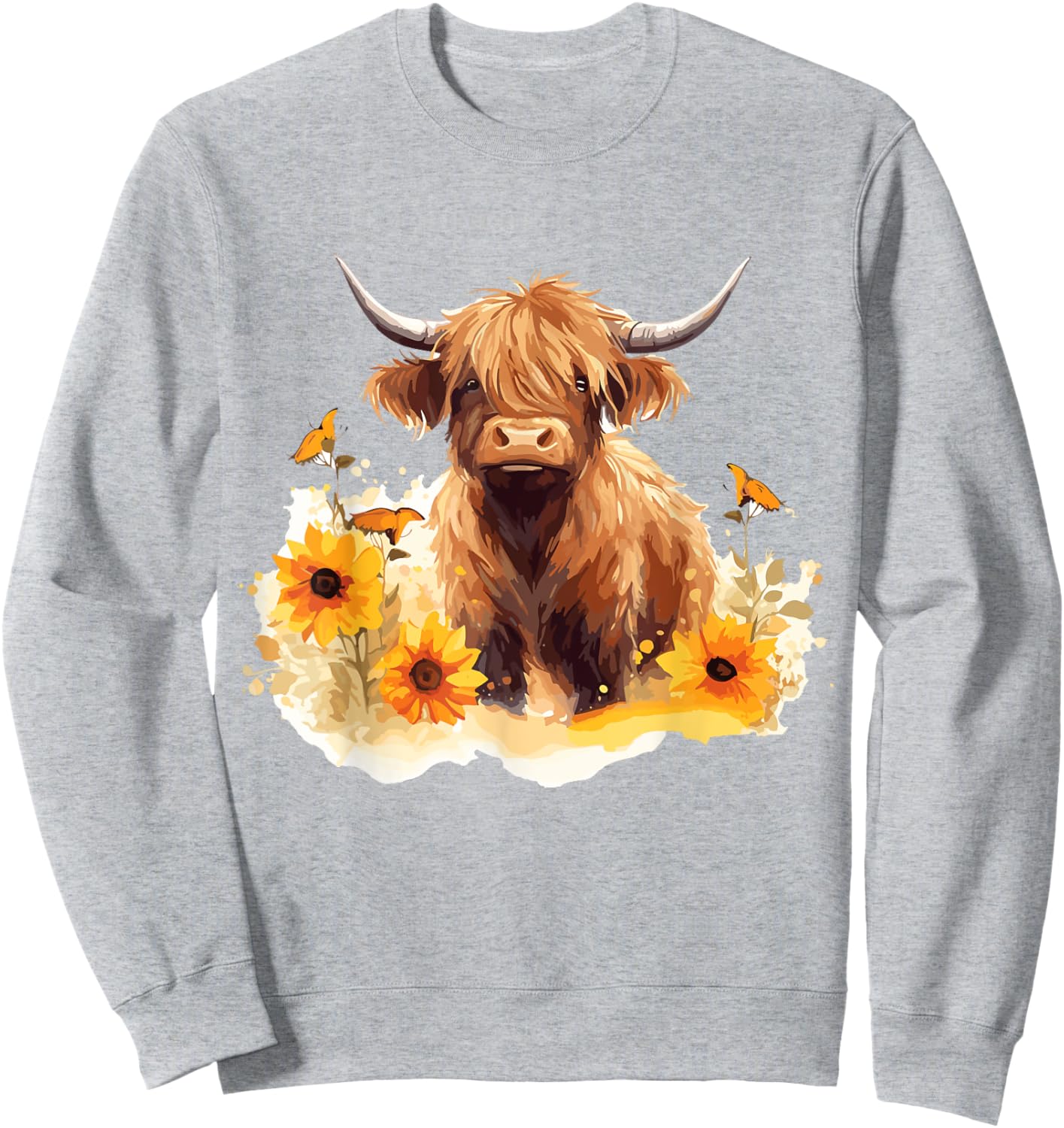 Scottish Highland Cow Sunflowers Heifer Country Farmer Girl Sweatshirt - Sweatshirt | Ash