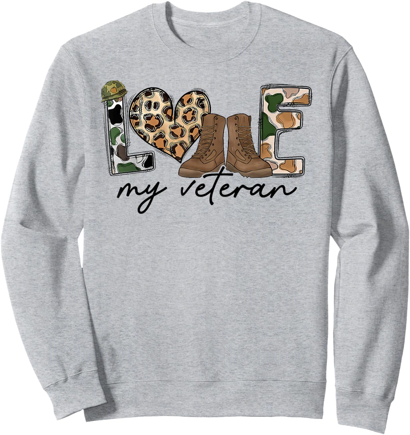 I Love My Veteran Camouflage USA Flag Military Sweatshirt - Sweatshirt | Ash