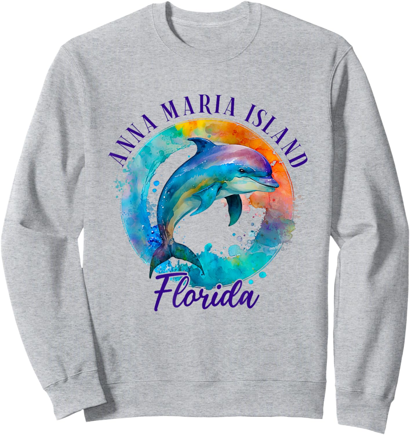 Anna Maria Island Florida Happy Watercolor Dolphin Sweatshirt - Sweatshirt | Ash