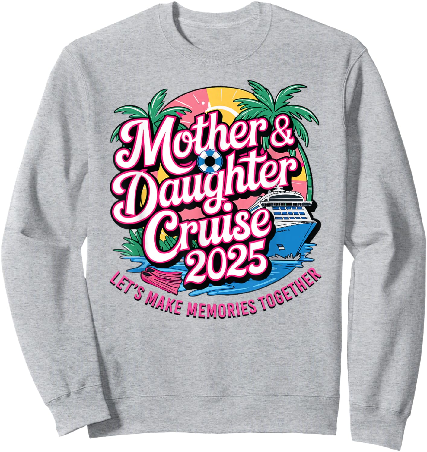 Cruise Squad Friend Family Matching Group Reunion Mother Daughter 1st Cruise 2025 Girls Trip -Child Blue Small Tropical Short Sleeve Sweatshirt - Sweatshirt | Ash