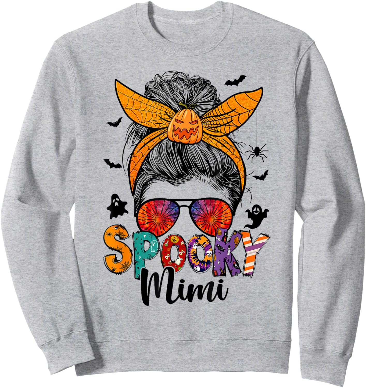 Spooky Mimi Messy Bun Grandma Pumpkin Halloween Pumpkin Sweatshirt - Sweatshirt | Ash
