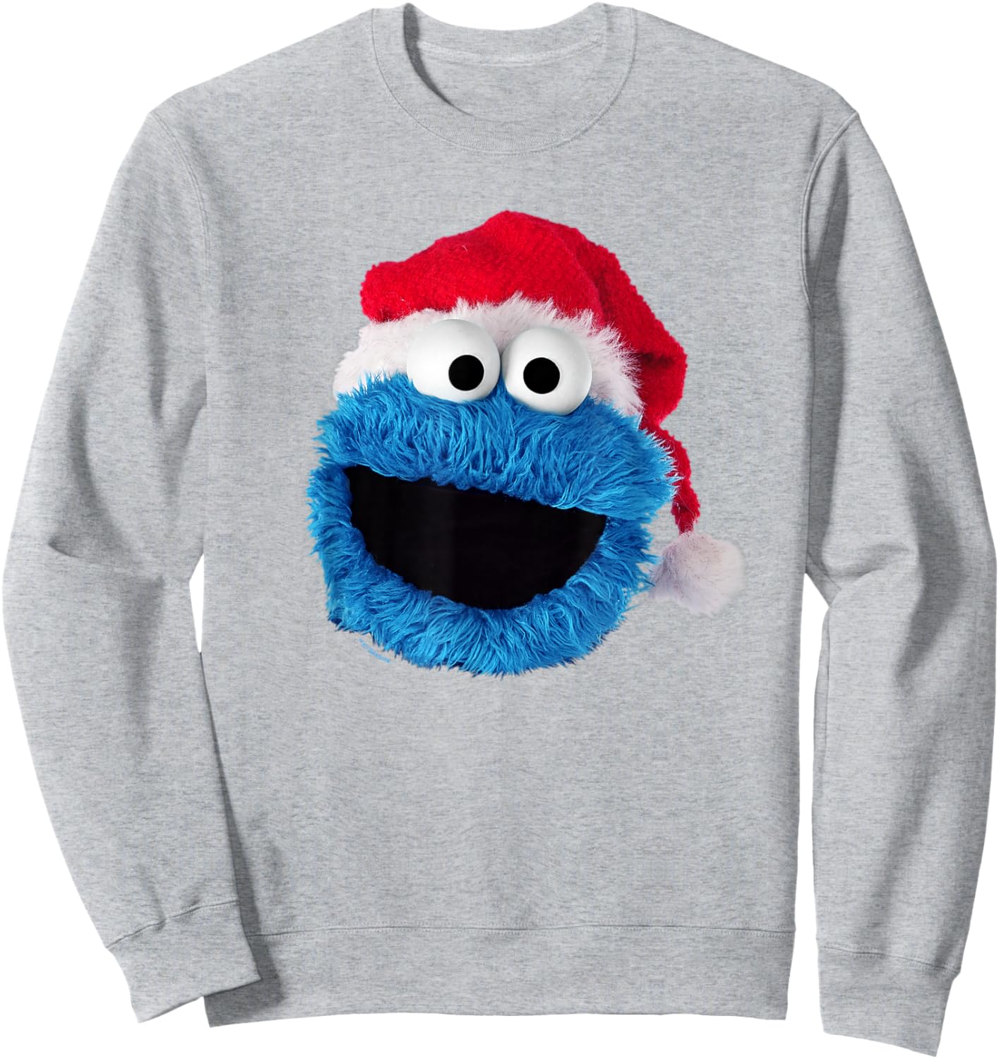 Sesame Street Cookie Monster Christmas Santa Hat Sweatshirt - Sweatshirt | Ash