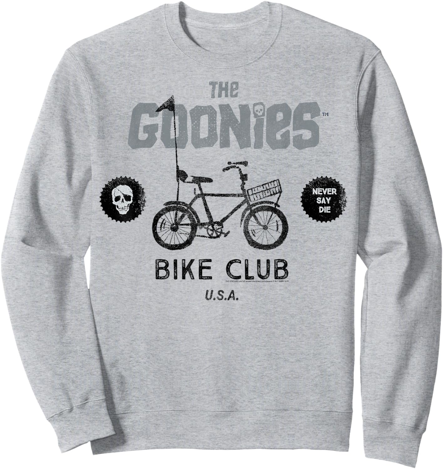 The Goonies Bike Club Never Say Die Text Sweatshirt - Sweatshirt | Ash