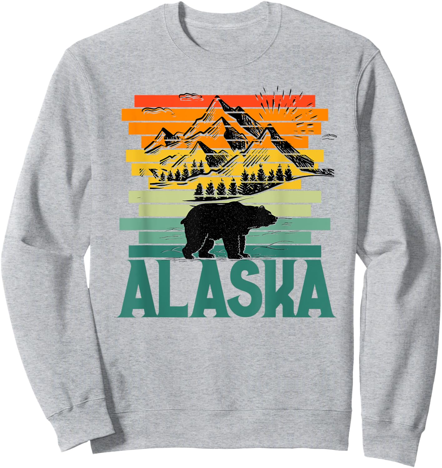 Alaskan Glacier Mountains Landscape Bear Animal Retro Cute Sweatshirt - Sweatshirt | Ash