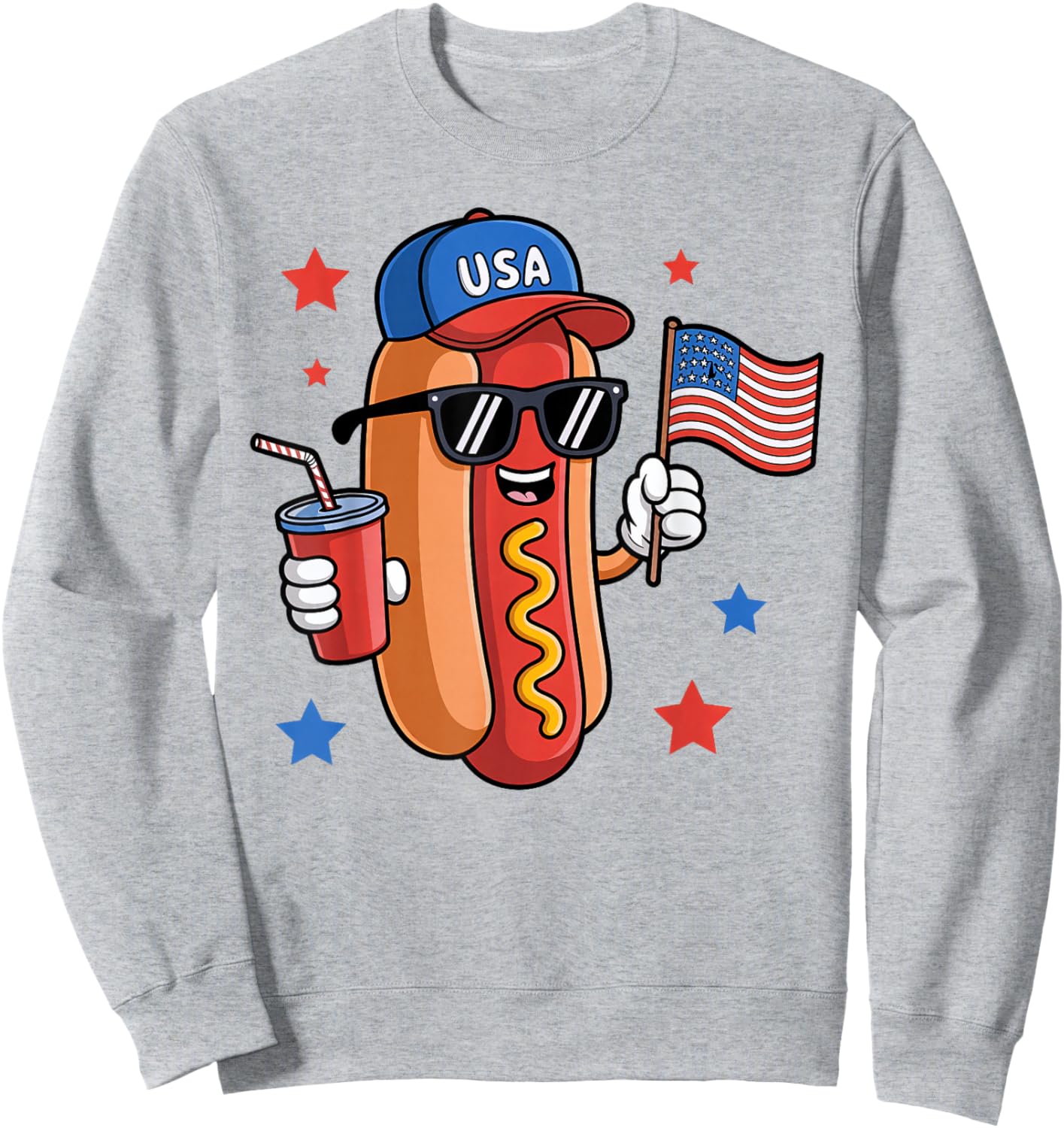 Hotdog 4th Of July Sunglasses USA Flag Funny Patriotic BBQ Men Women Kids Sweatshirt - Sweatshirt | Ash