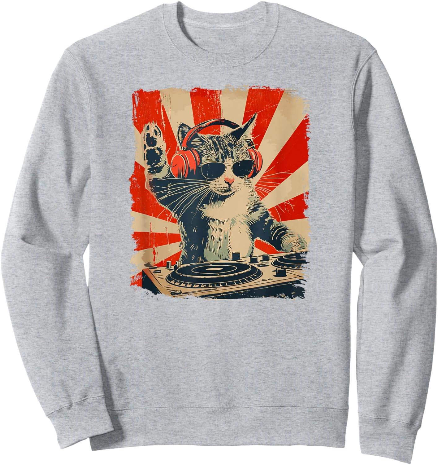Funny DJ Cat Disco Sound Tech Headphone Music Sweatshirt - Sweatshirt | Ash