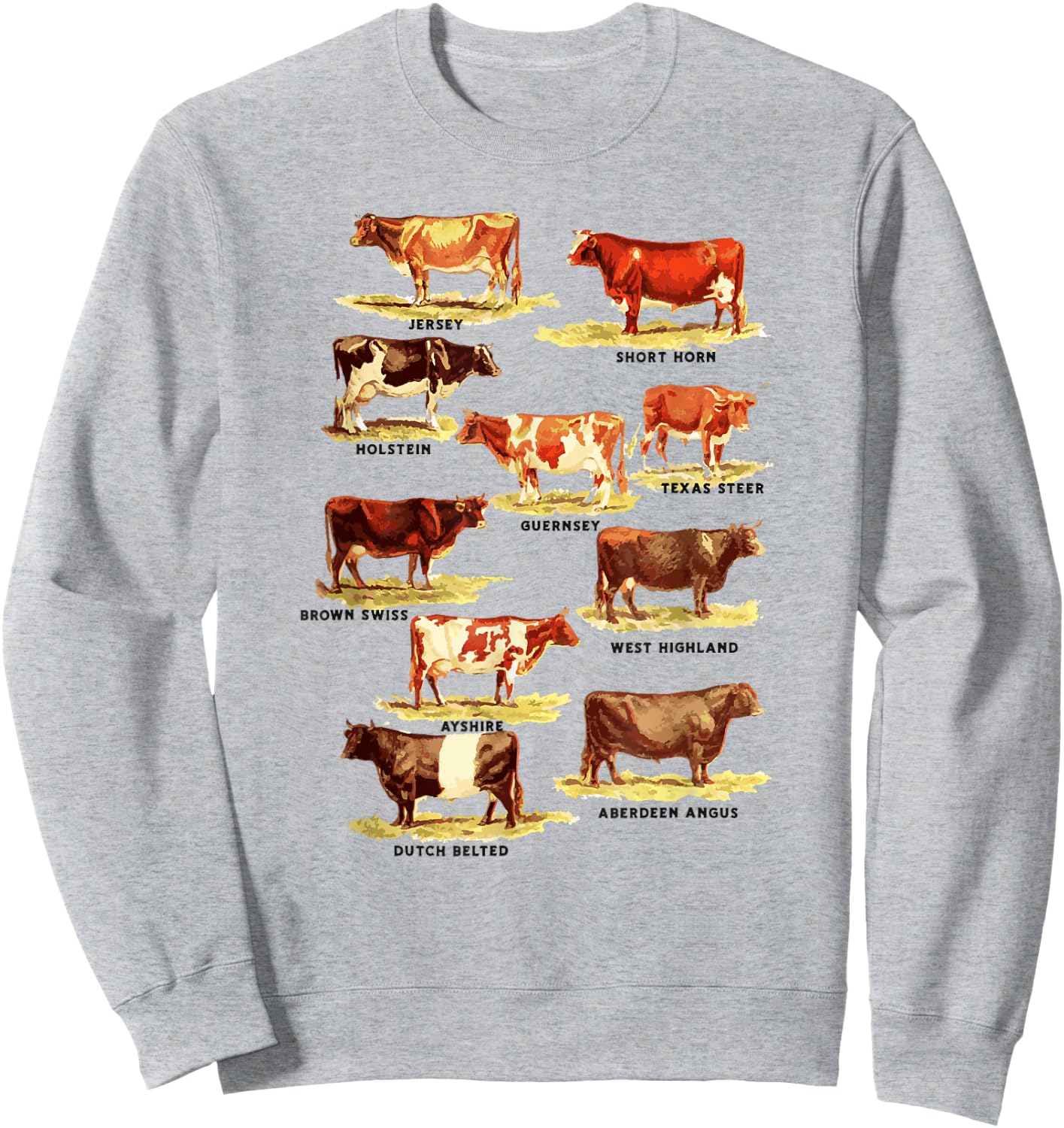 Vintage Cow Breeds Retro Farmer Beef and Dairy Graphic Sweatshirt - Sweatshirt | Ash