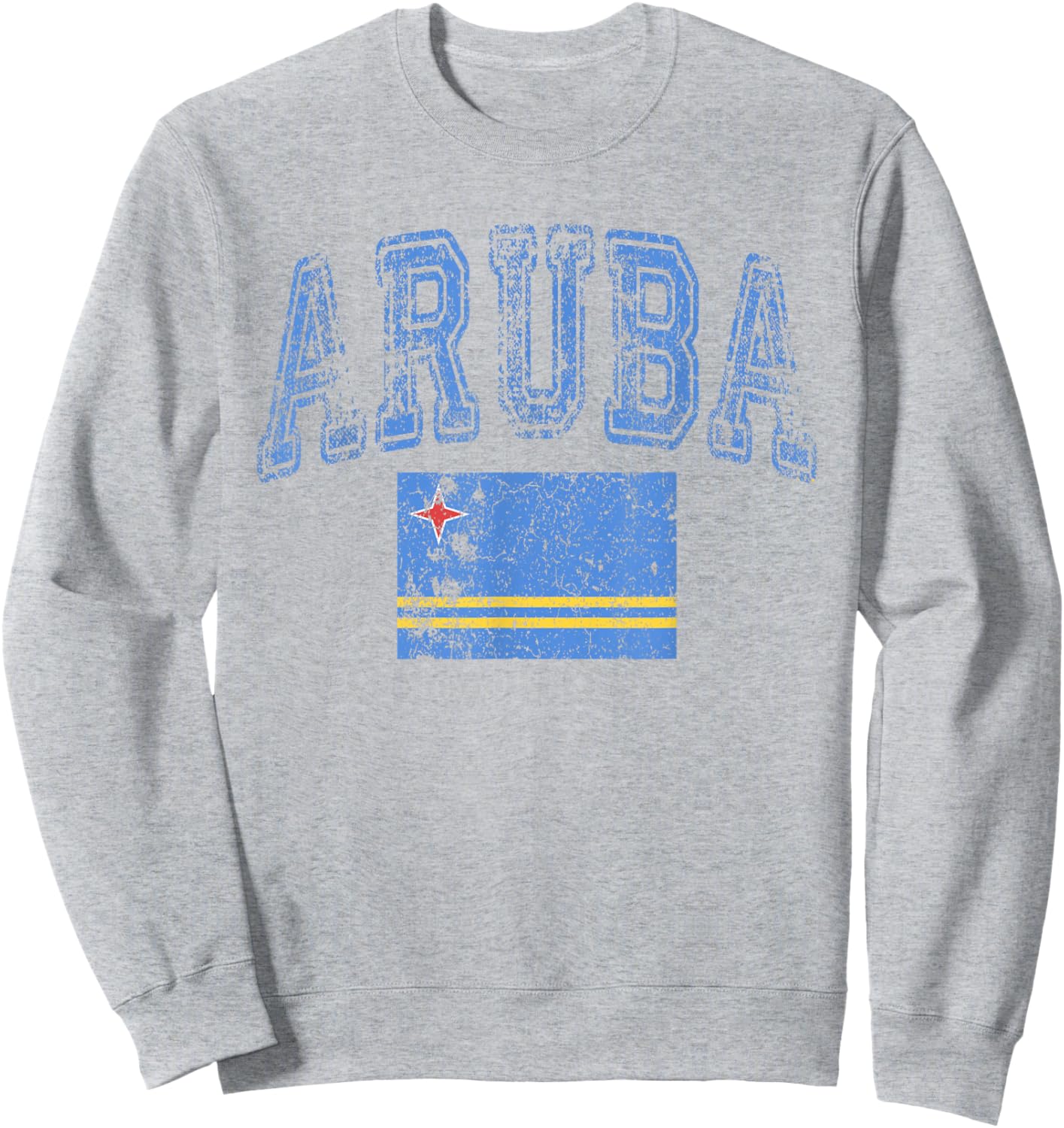 Threadrock Vintage Retro Faded Aruba Flag - White, Small, -Adults - Short Sleeve, , Polyester 100% Sweatshirt - Sweatshirt | Ash