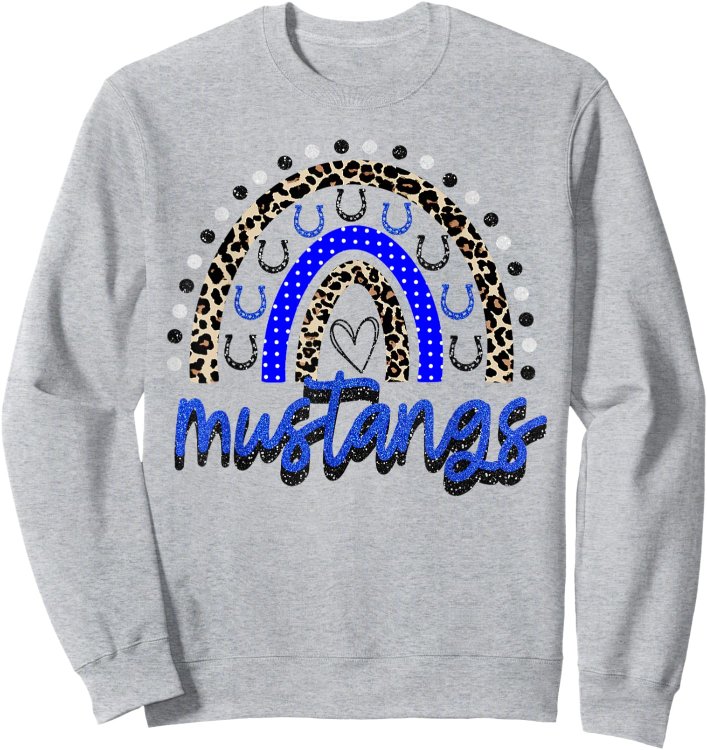 Blue Mustangs School Spirit Mustang Rainbow Mascot Sweatshirt - Sweatshirt | Ash