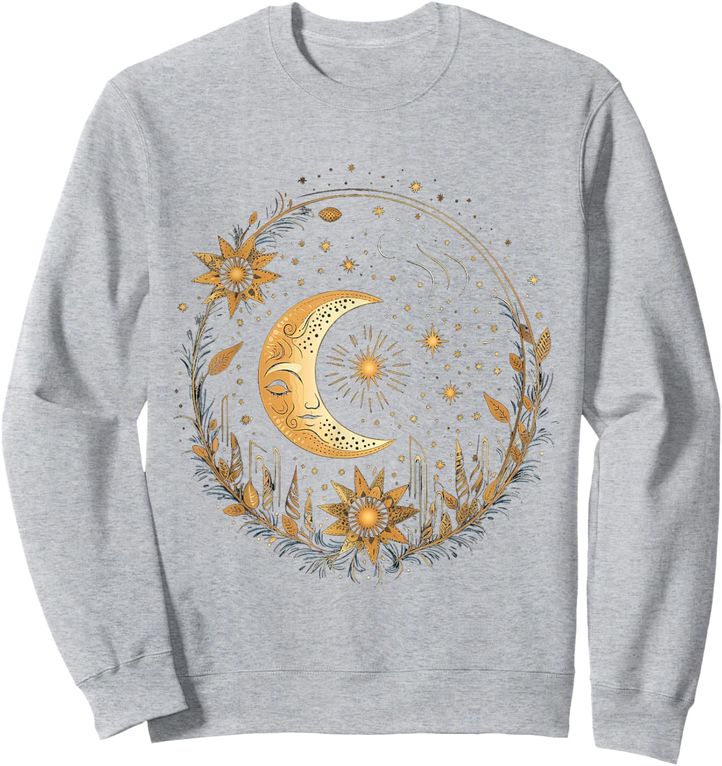 Mystical Sun and Moon with Woman Mystical Flowers Aesthetic Sweatshirt - Sweatshirt | Ash
