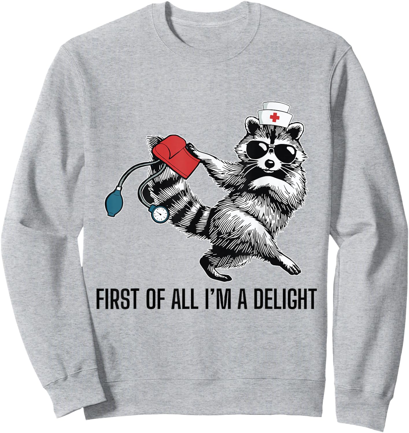First of All I'm a Delight Raccoon Angry Raccoon Trash Panda Sweatshirt - Sweatshirt | Ash