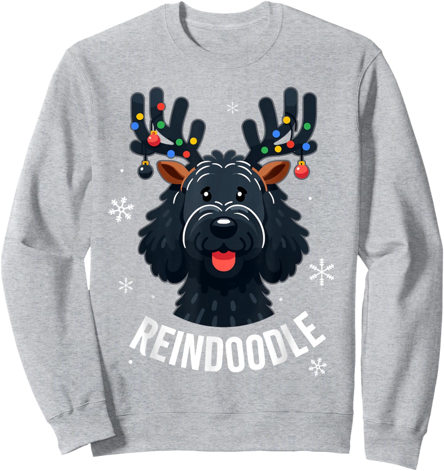 Black Doodle Dog Reindoodle Reindeer Doodle Christmas Dog Sweatshirt - Sweatshirt | Ash