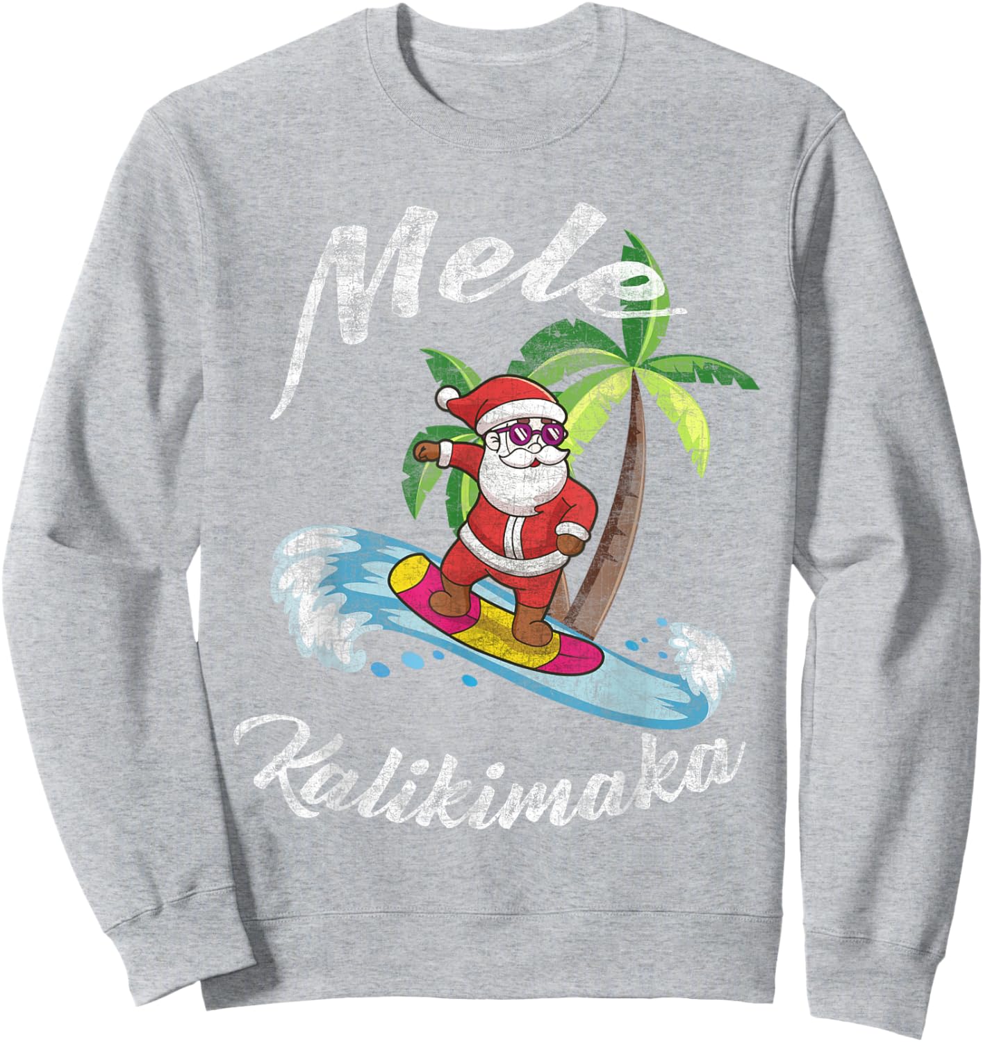 Mele Kalikimaka Hawaii Christmas Surfing Santa Sweatshirt - Sweatshirt | Ash