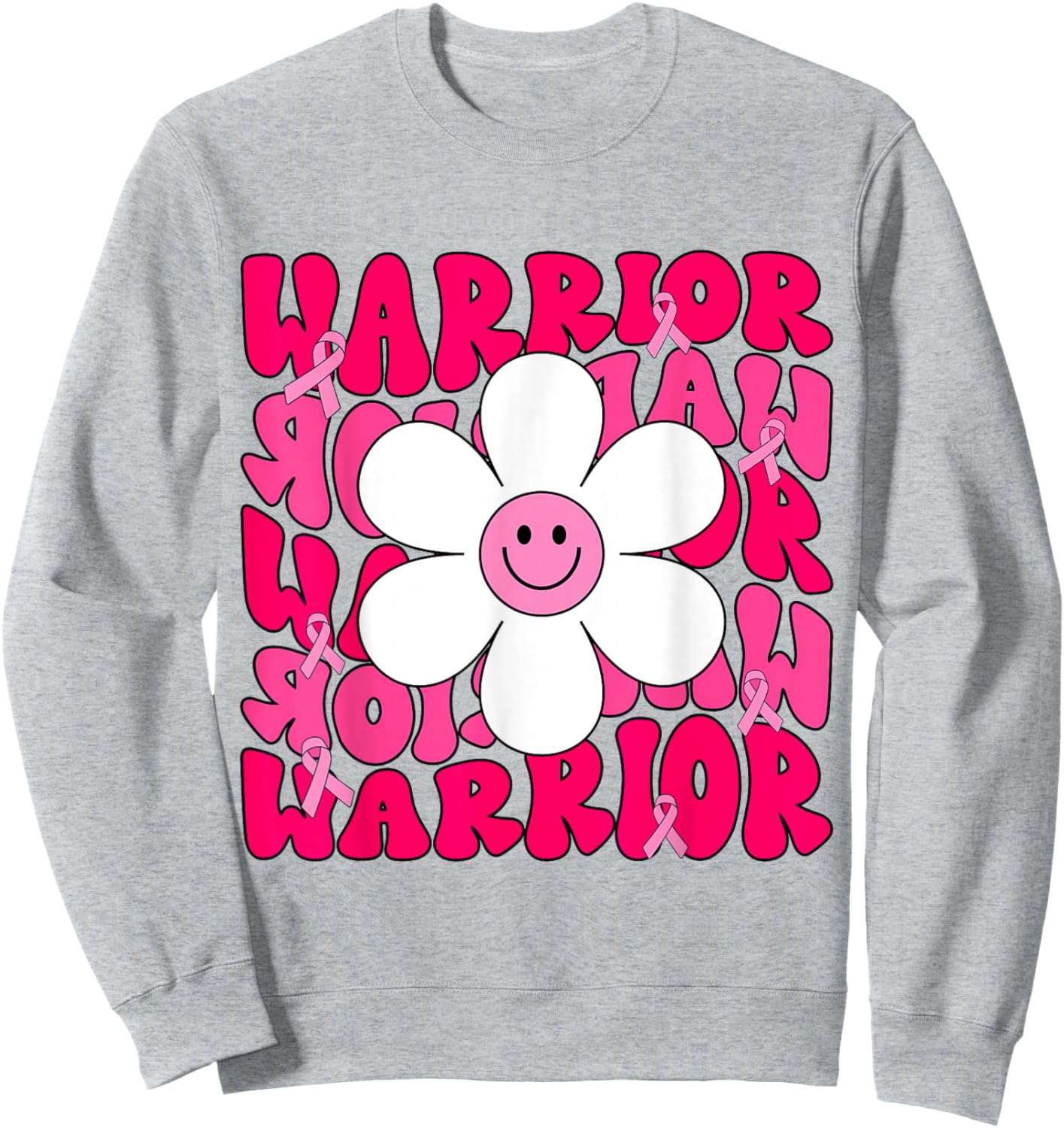Groovy Breast Cancer Warrior Pink Ribbon Sweatshirt - Sweatshirt | Ash