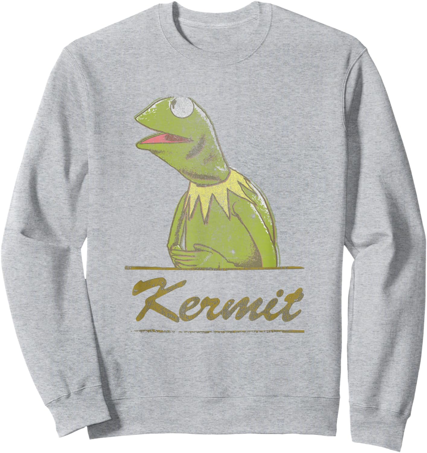 Disney The Muppets Kermit Vintage Portrait Distressed Logo Sweatshirt - Sweatshirt | Ash