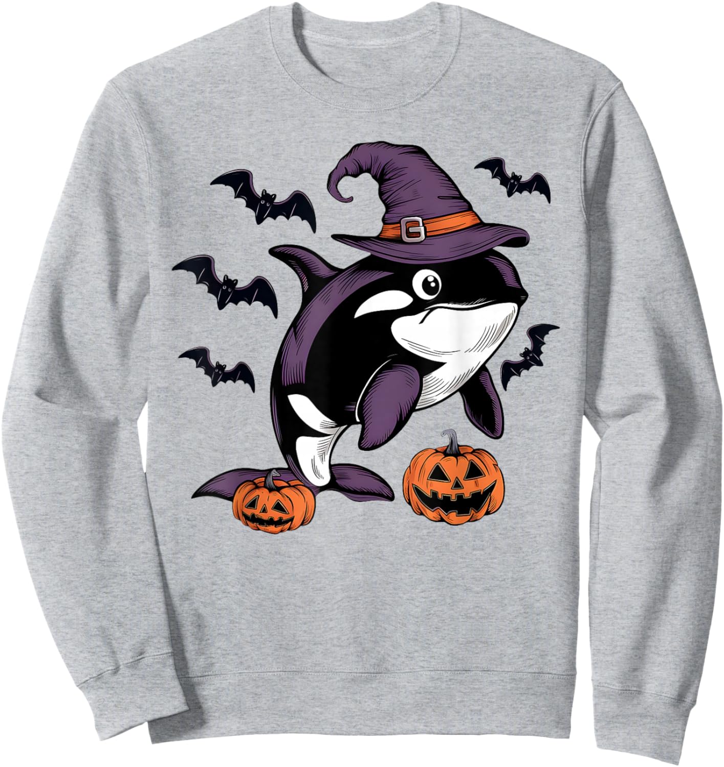 Funny Pumpkin Bat Witch Costume Orca Halloween Sweatshirt - Sweatshirt | Ash