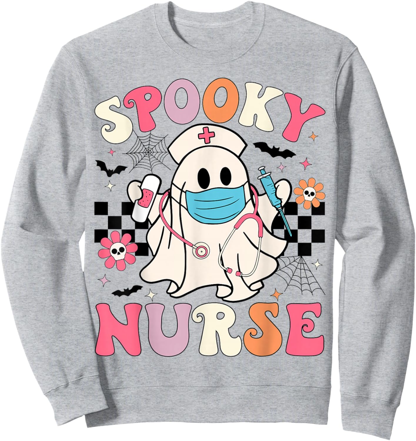 Spooky Nurse Halloween Ghost Cute Nursing Halloween Nurse Sweatshirt - Sweatshirt | Ash