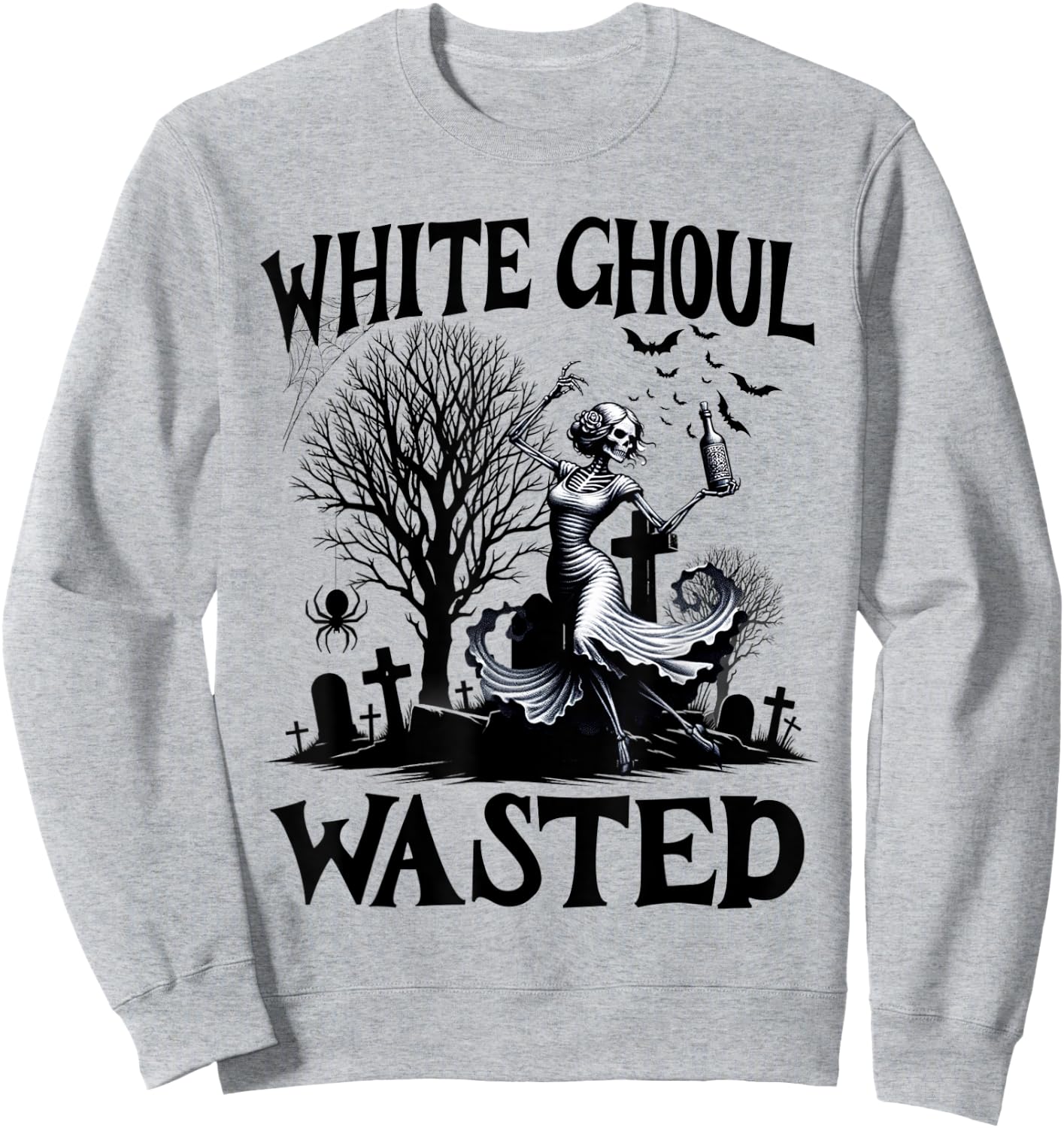 Funny Halloween Drinking Party White Ghoul Wasted Men Women Sweatshirt - Sweatshirt | Ash