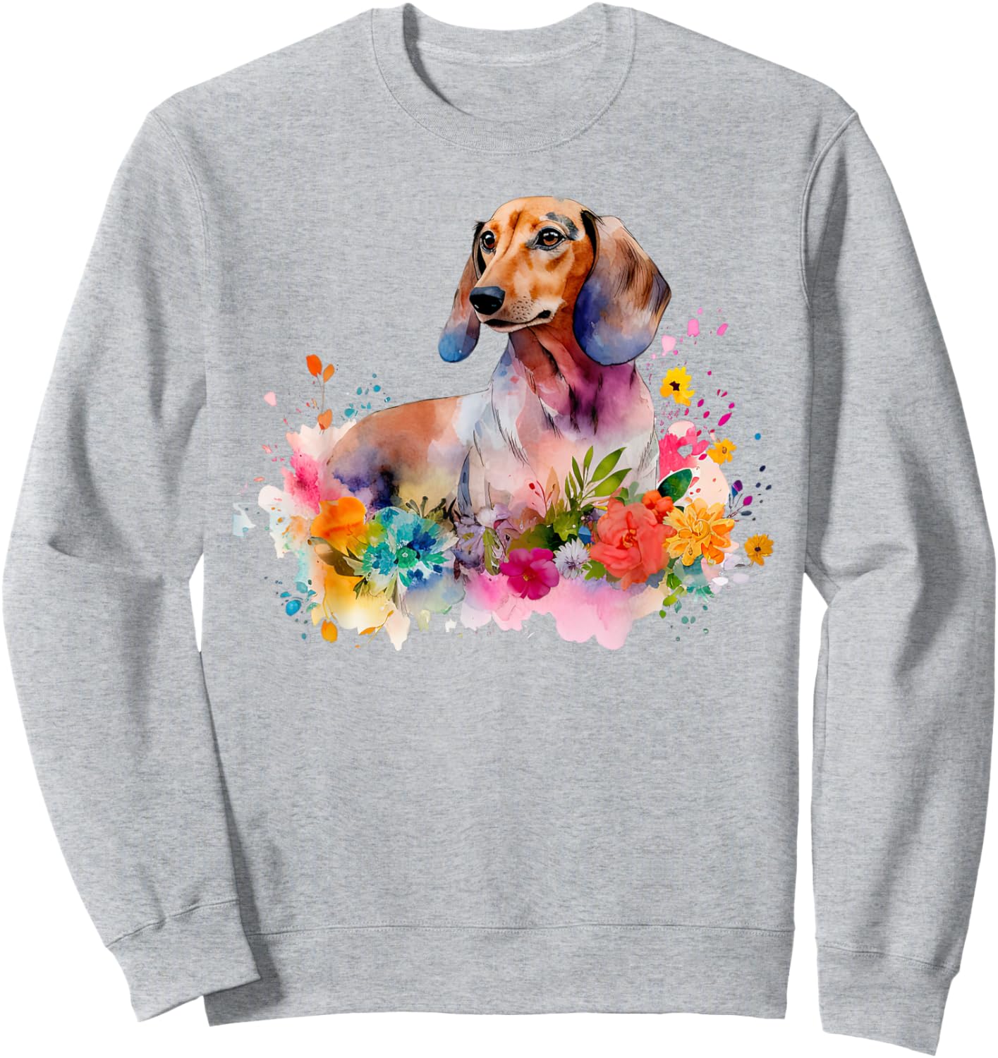 Dachshund Watercolor Art Dog Dog Breed Woman Kids Floral Sweatshirt - Sweatshirt | Ash