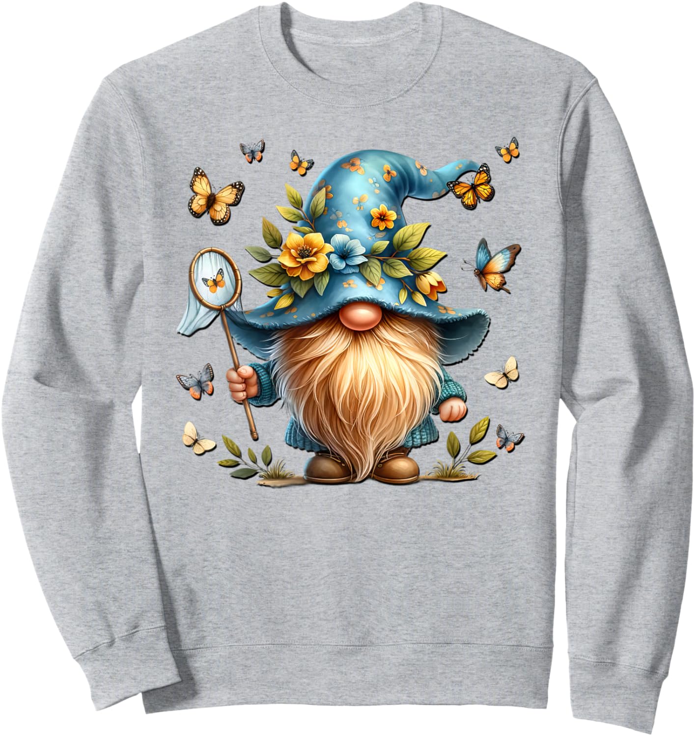 Colorful Butterfly Summer Gnome Graphic Spring Sweatshirt - Sweatshirt | Ash