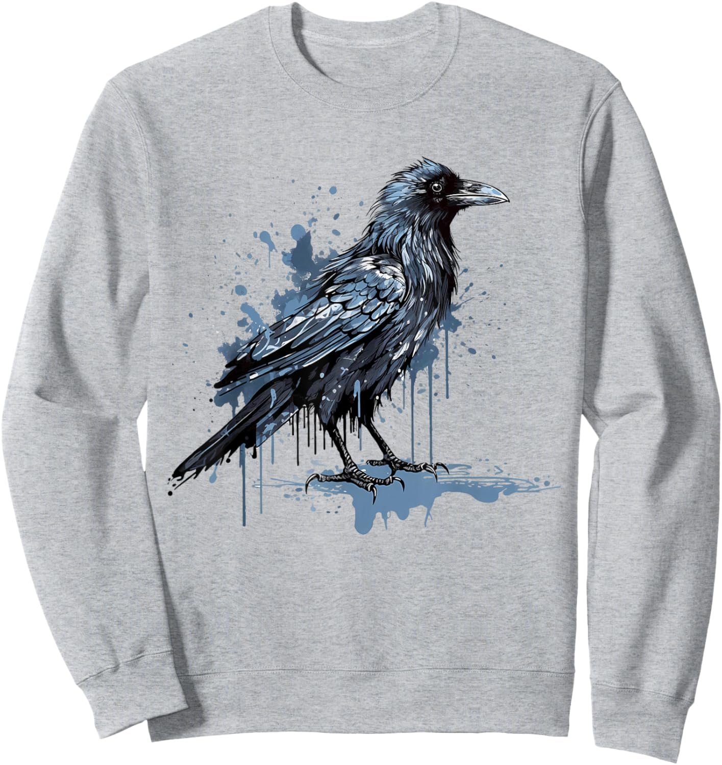 Vintage Raven Crow Gothic Bird Graphic Art Design Print Sweatshirt - Sweatshirt | Ash