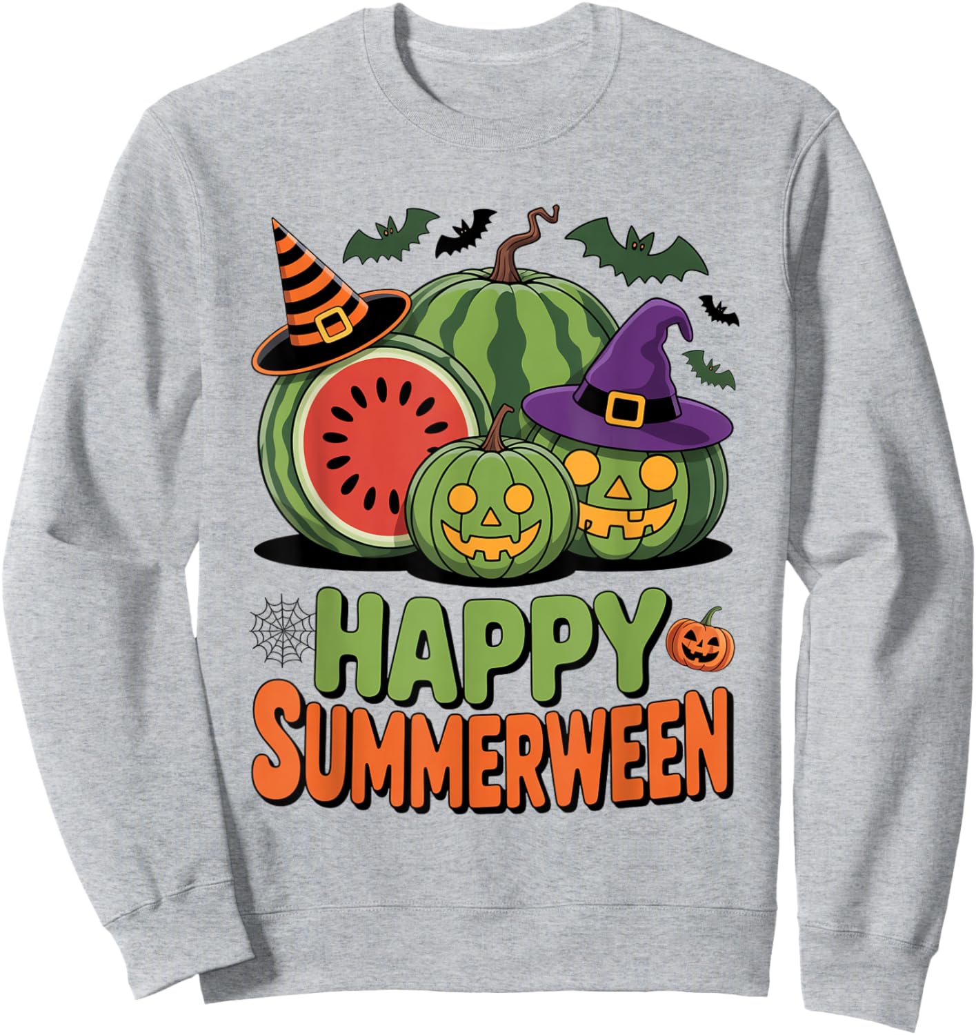 Halloween Jack O Lantern Summer Happy Summerween Watermelon Sweatshirt - Sweatshirt | Ash