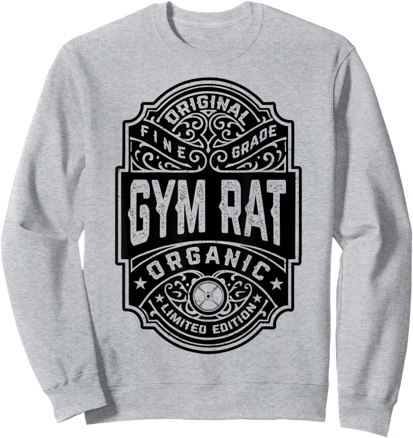 Gym Rat Vintage Whiskey Label Bodybuilding Gym Workout Men Sweatshirt - Sweatshirt | Ash