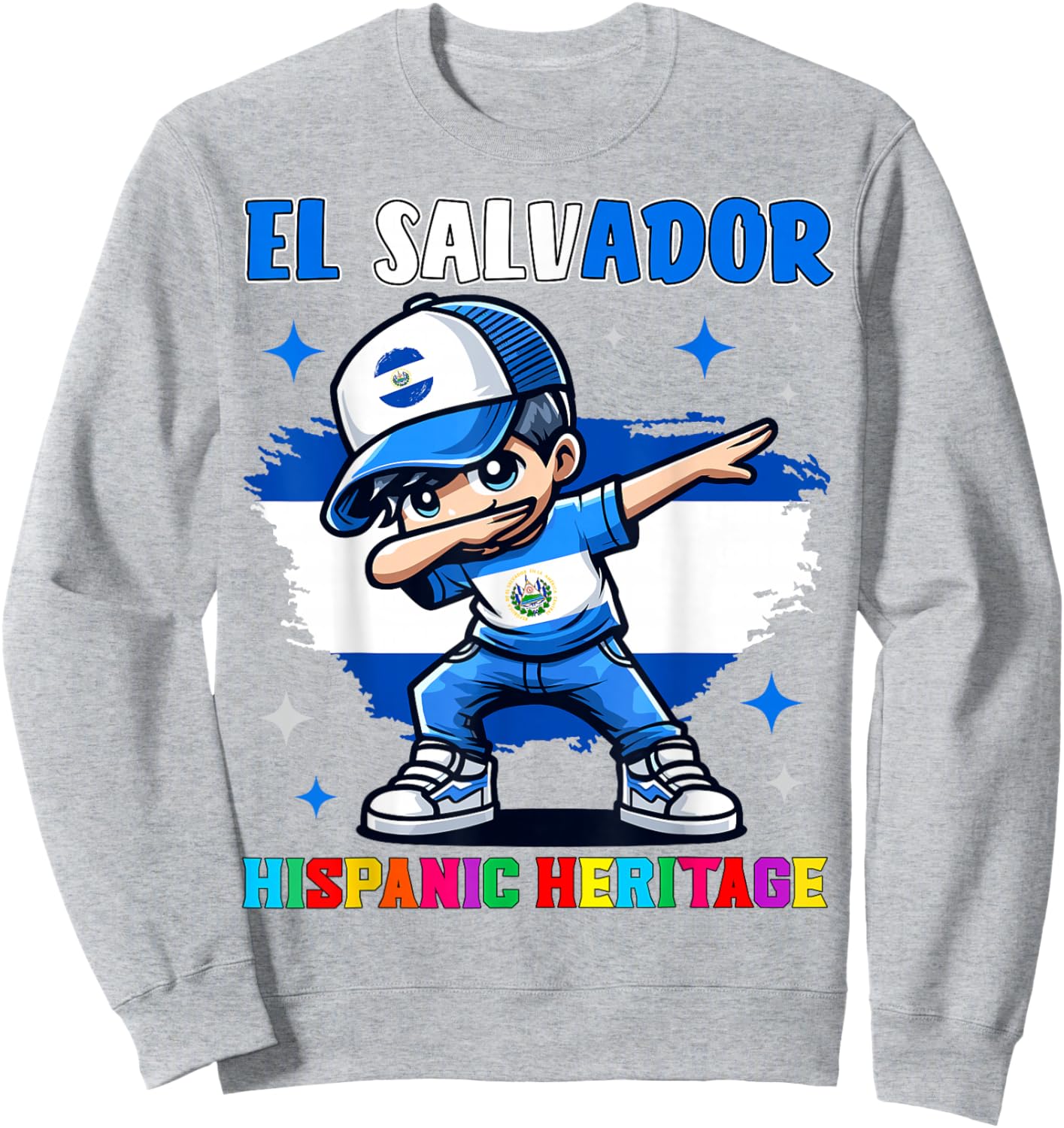 El Salvador Dabbing Kid Hispanic Heritage Celebration Kids Sweatshirt - Sweatshirt | Ash
