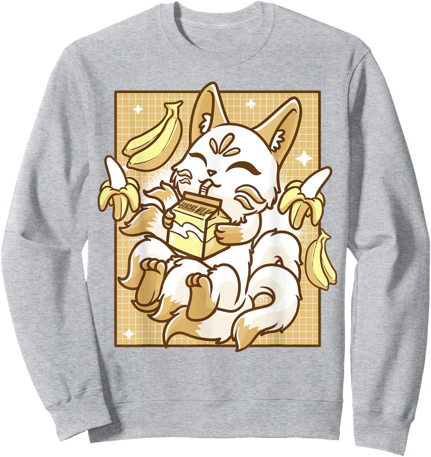 Japanese Kitsune Anime Fox Kawaii Banana Milk Men Women Sweatshirt - Sweatshirt | Ash