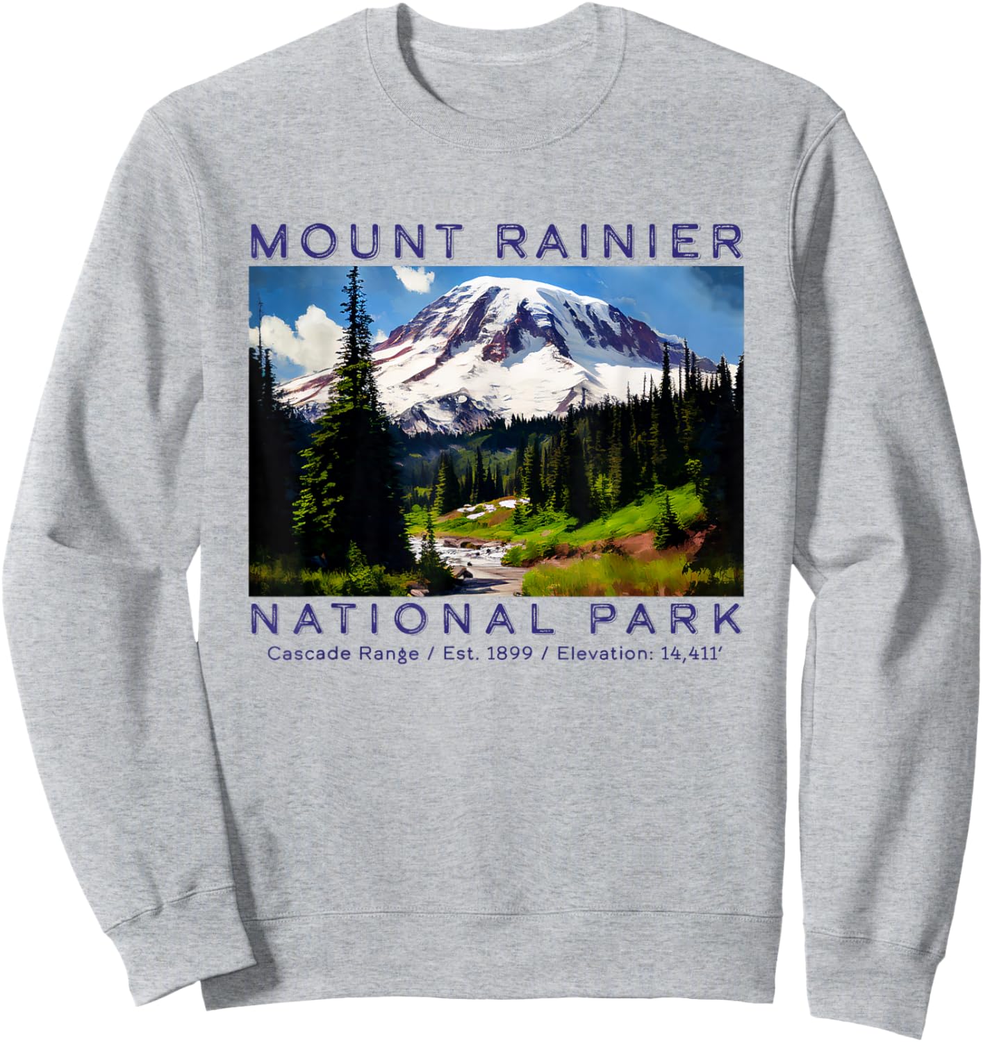 Mt. Rainier National Park Mountain Art Hiking Souvenir Sweatshirt - Sweatshirt | Ash
