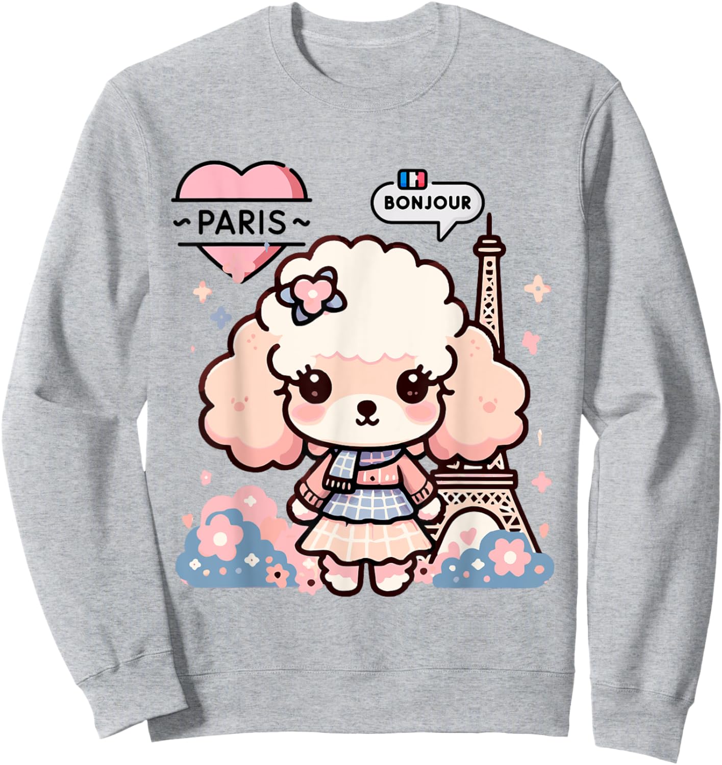 Bonjour French Paris Eiffel Tower Kawaii Toy Poodle Paris Sweatshirt - Sweatshirt | Ash