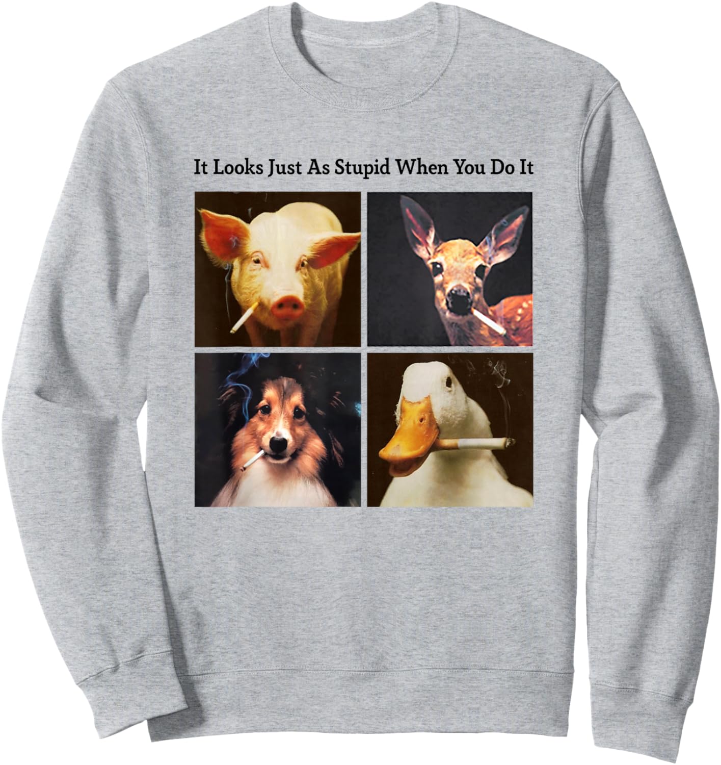 Anti Smoking Animals It Looks Just As Stupid When You Do It Sweatshirt - Sweatshirt | Ash