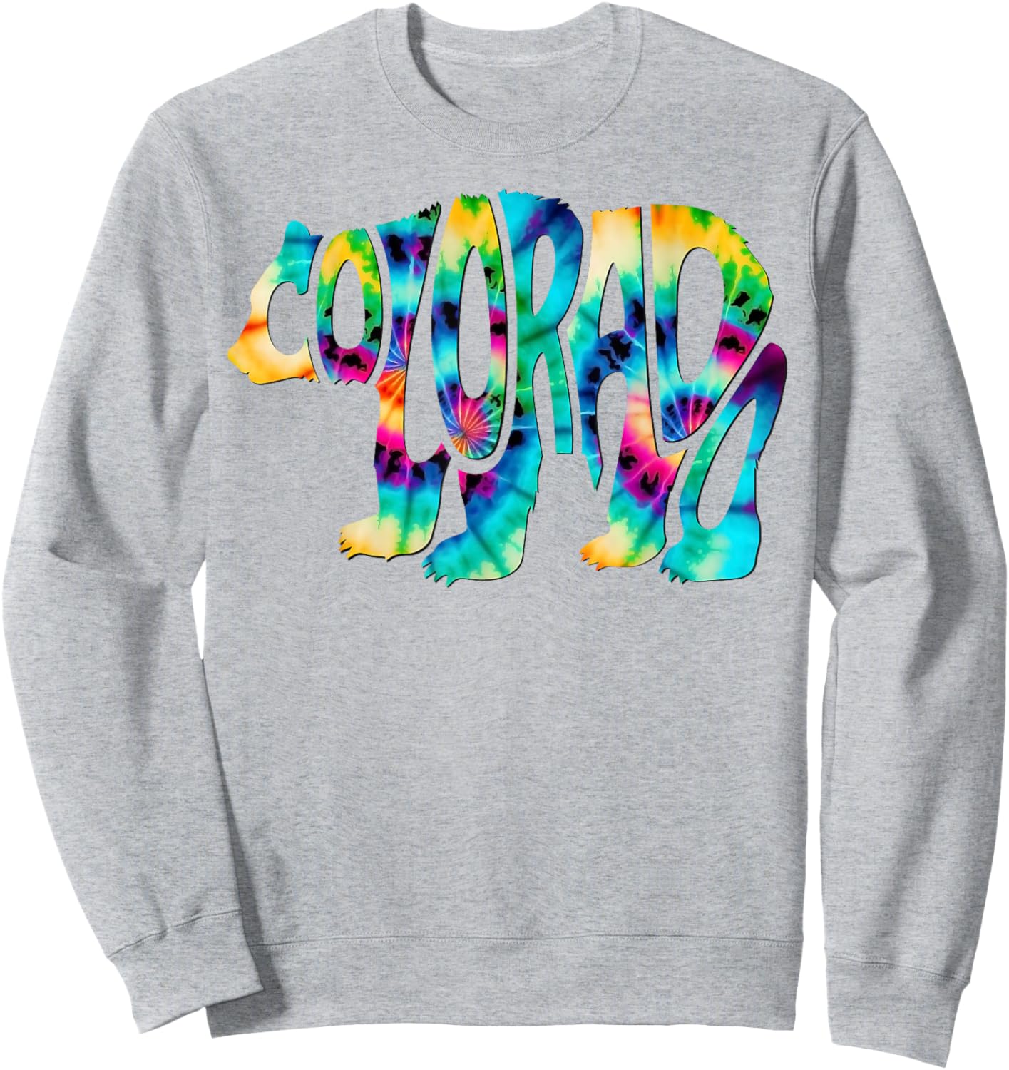 Tie Dye Colorado Bear-Shaped State Name Sweatshirt - Sweatshirt | Ash