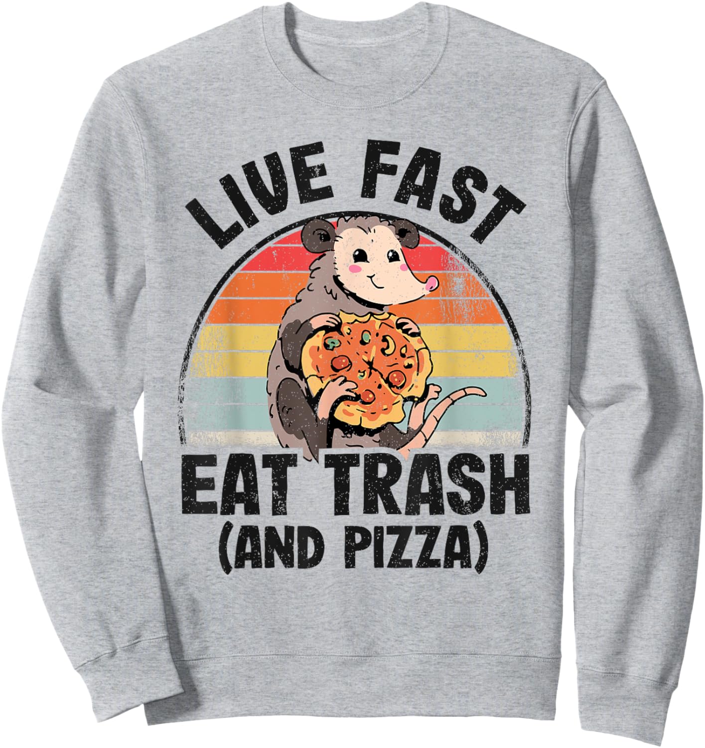 Live Fast Eat Trash And Pizza Opossum Cute Possum Sweatshirt - Sweatshirt | Ash