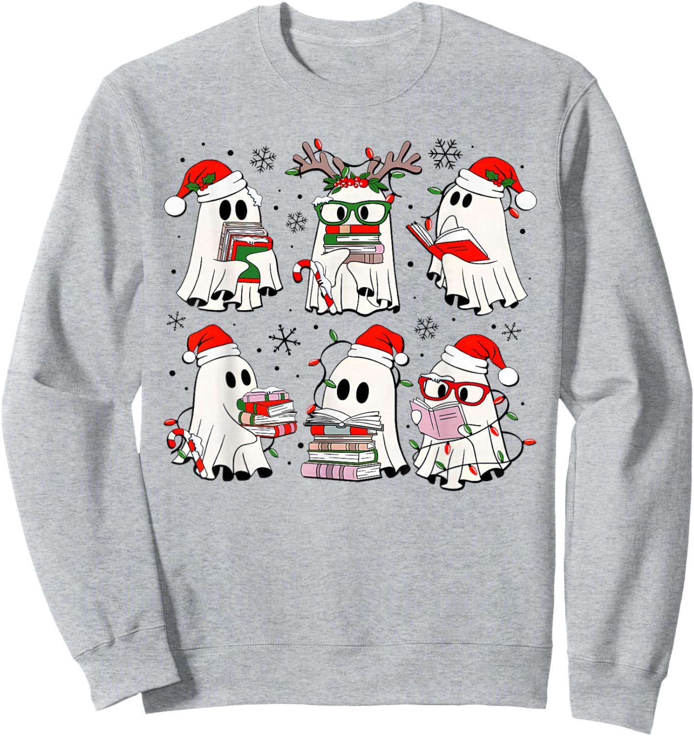 Funny Ghost Book Reading Christmas Books Lover Teacher Kids Sweatshirt - Sweatshirt | Ash