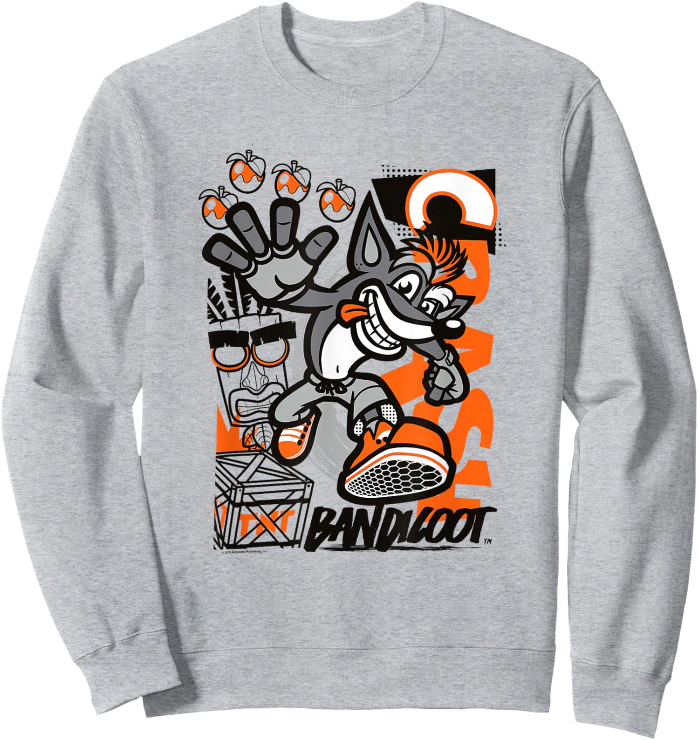 Crash Bandicoot Retro Vintage Crash Aku Aku Graffiti Poster Sweatshirt - Sweatshirt | Ash