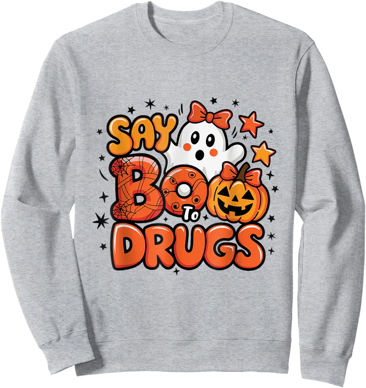 Say Boo Drug-Free Red Ribbon Ghost Halloween Sweatshirt - Sweatshirt | Ash
