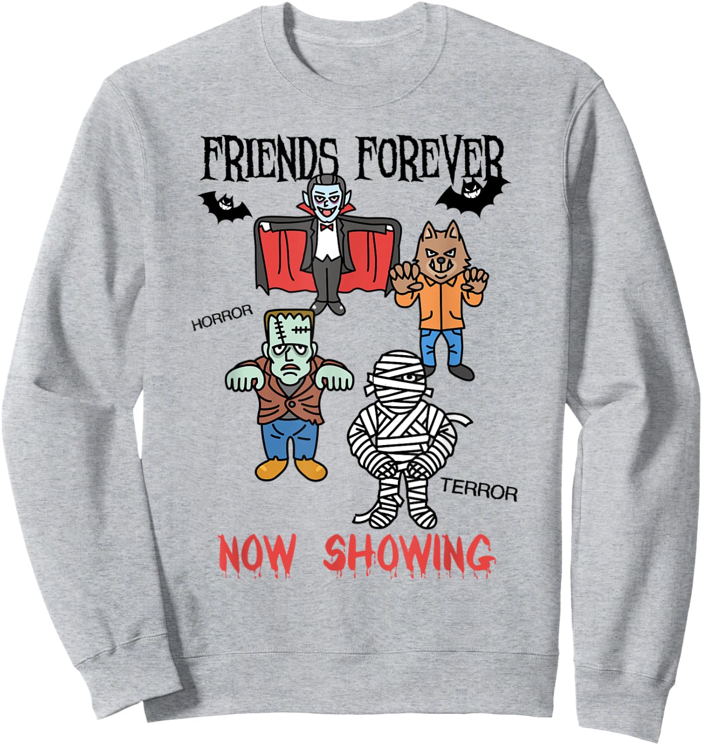 Dracula Frankenstein Mummy Werewolf Horror Movie Monsters Sweatshirt - Sweatshirt | Ash