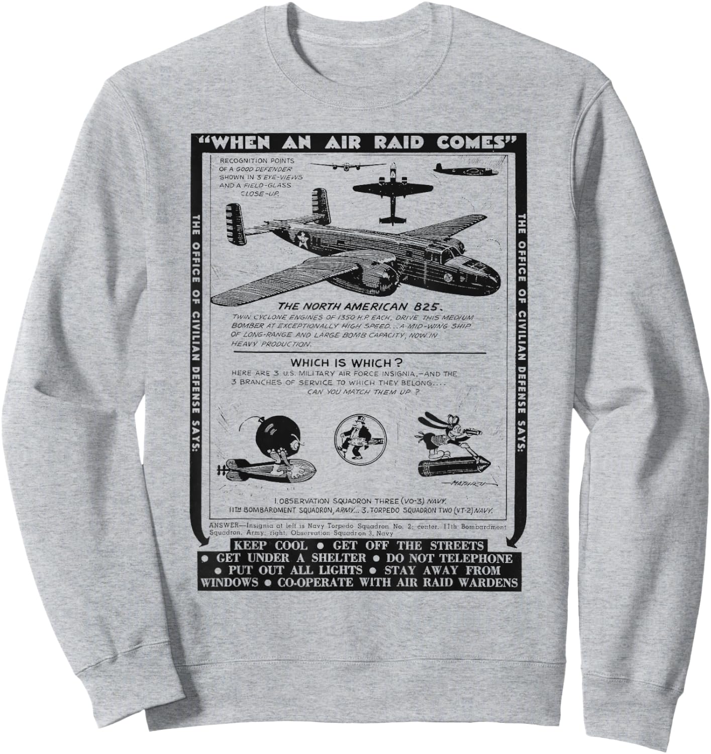 World War 2 Retro Airplane WWII North American B25 Bomber Sweatshirt - Sweatshirt | Ash
