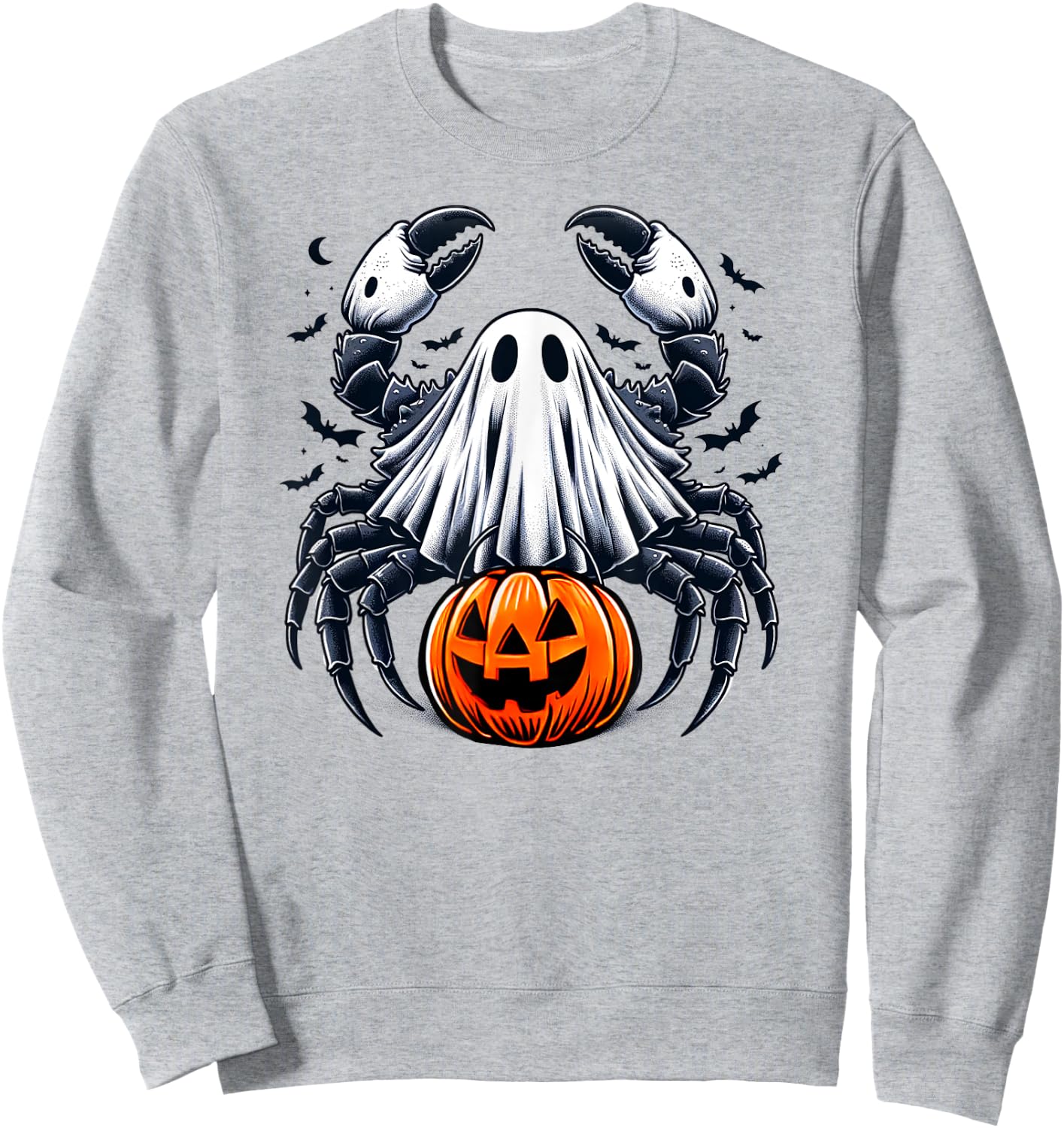 Spooky Crab Ghost Halloween Jackolantern Funny Shellfish Sweatshirt - Sweatshirt | Ash