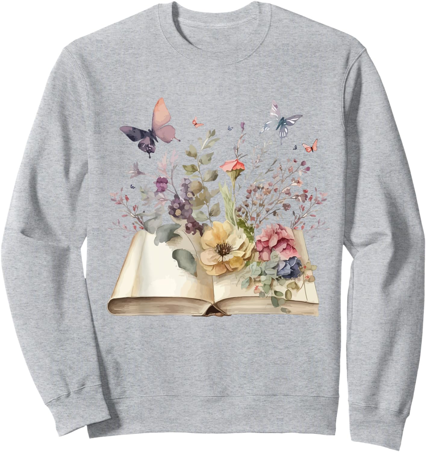 Book Flowers and Butterfly Beautiful Reading Reader Graphic Sweatshirt - Sweatshirt | Ash
