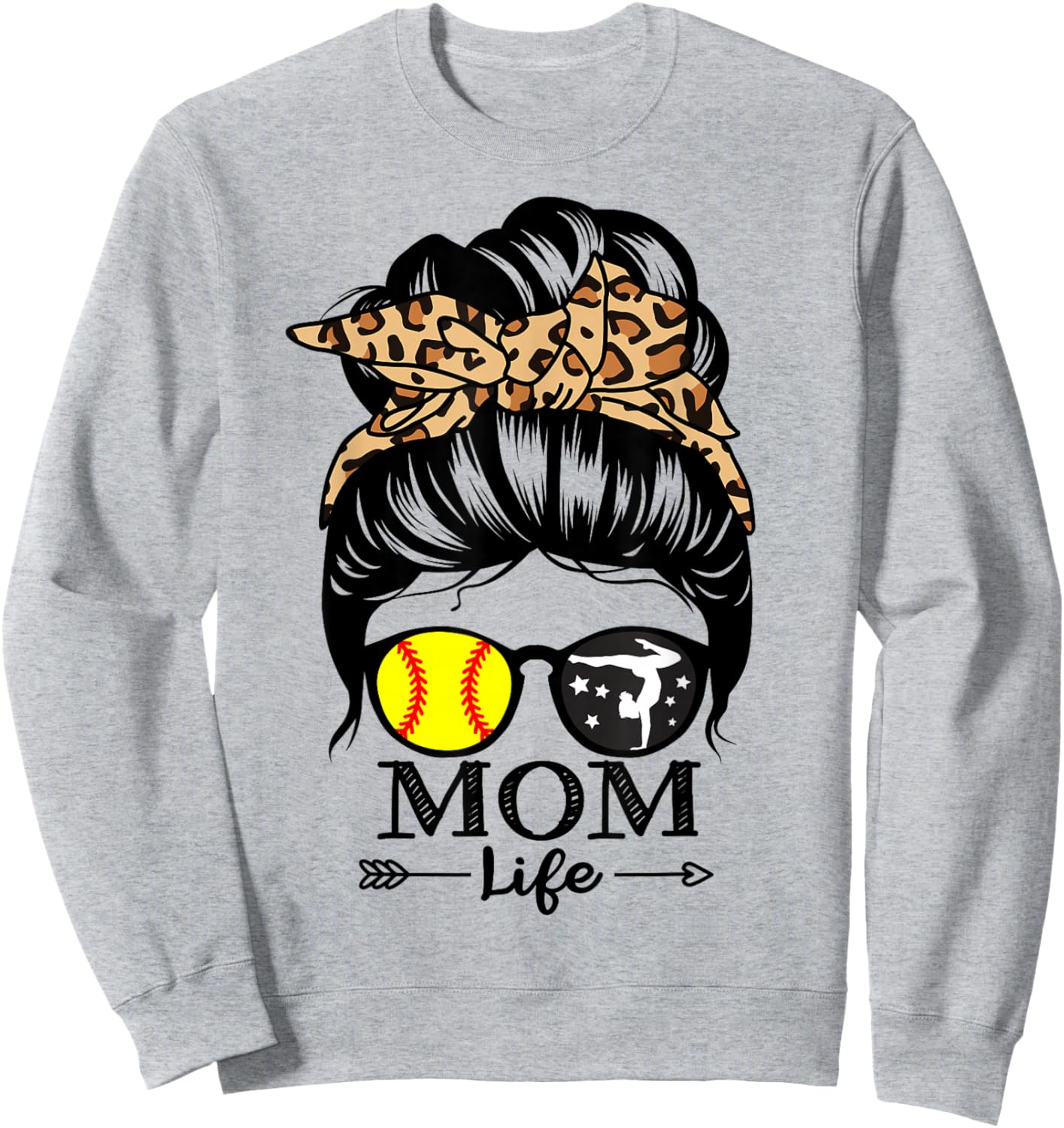 Mom Life Messy Bun Hair Funny Softball Gymnastics Mom Sweatshirt - Sweatshirt | Ash
