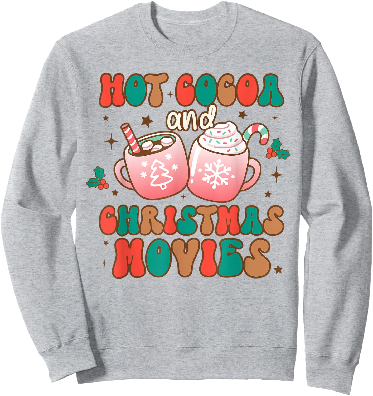 Hot Cocoa and Christmas Movies Xmas Matching Pj Pajama Sweatshirt - Sweatshirt | Ash